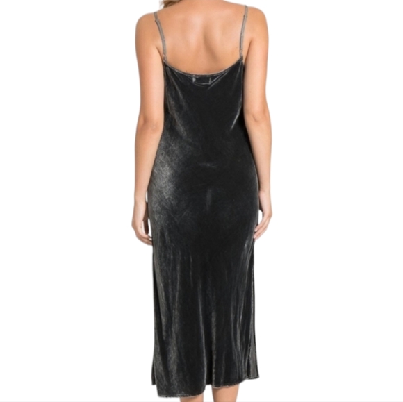 Cloth & Stone Velvet Tie-Dye Slip Dress | Anthropologie | Black Midi Cowl Neck - Picture 3 of 9